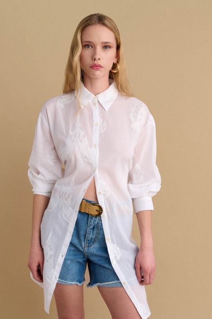 Floral embroidered shirt - White