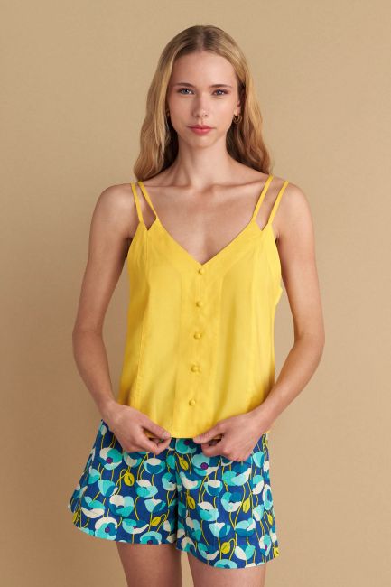 Top with decorative buttons - Yellow