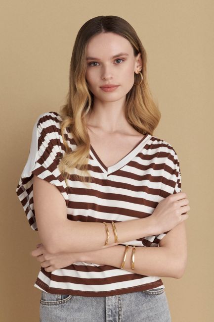 Short-sleeved striped top - Chocolate