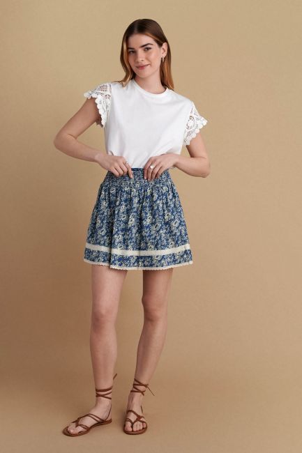 Mini floral skirt with lace details - Multicolor