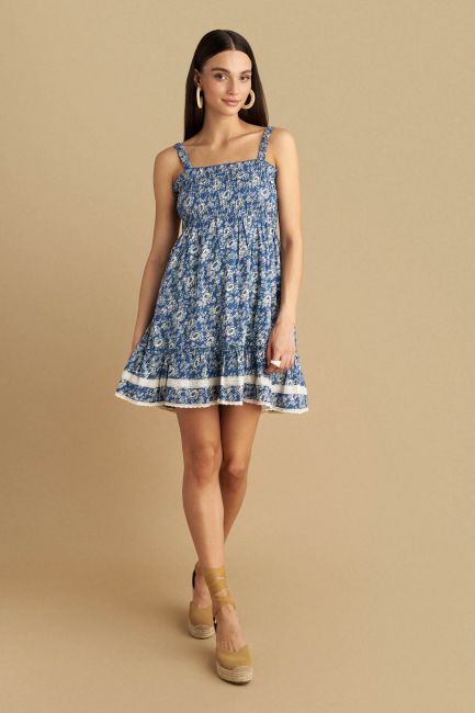 Mini floral dress with lace details - Multicolor