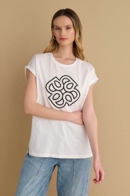 Short-sleeved printed top - White