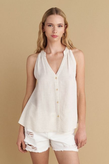 Sleeveless top with buttons - Natural