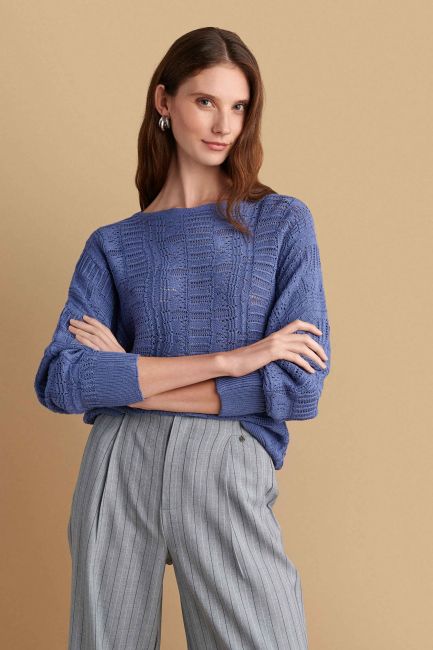 Fine-knit blouse - Light blue