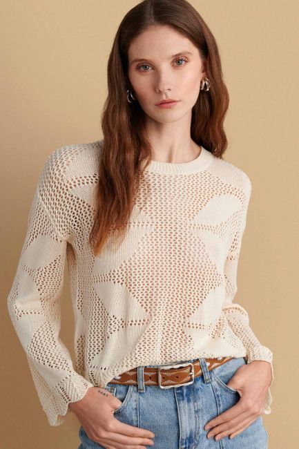 Blouse in perforated knit - Off white