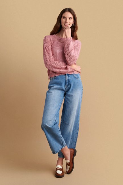 Blouse in perforated knit - Pink