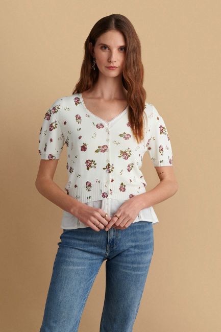 Floral knitted cardigan - Off white
