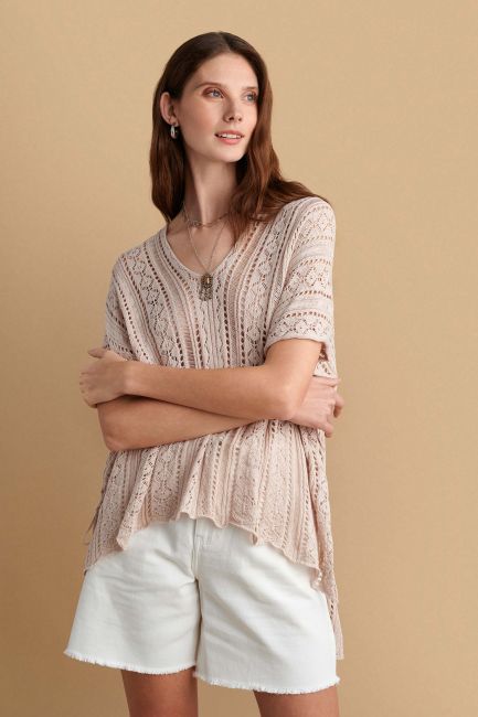 Asymmetric blouse in fine knit - Natural