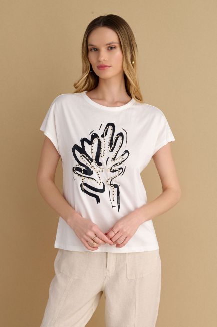 Short-sleeved blouse with embroidered details - Off white