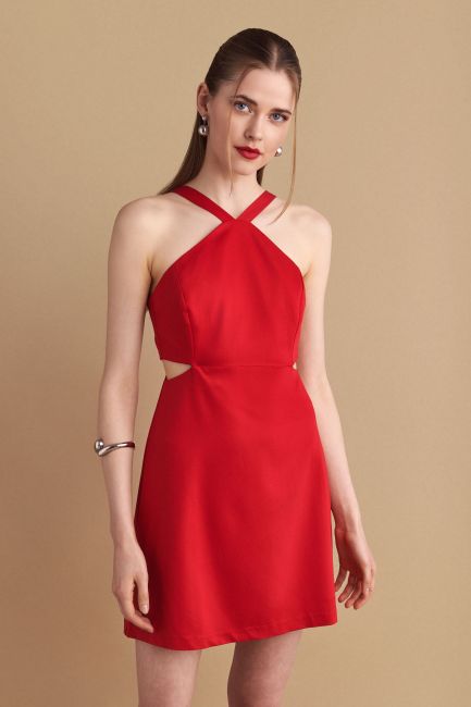 Φόρεμα μίνι cut-out με τιράντες - Red