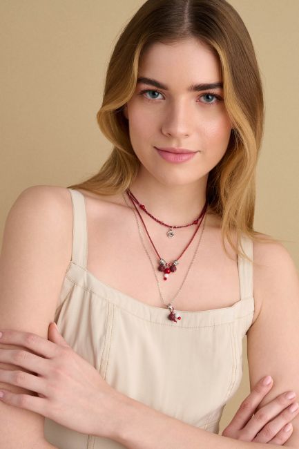 Two-tone necklace with mixed materials - Red