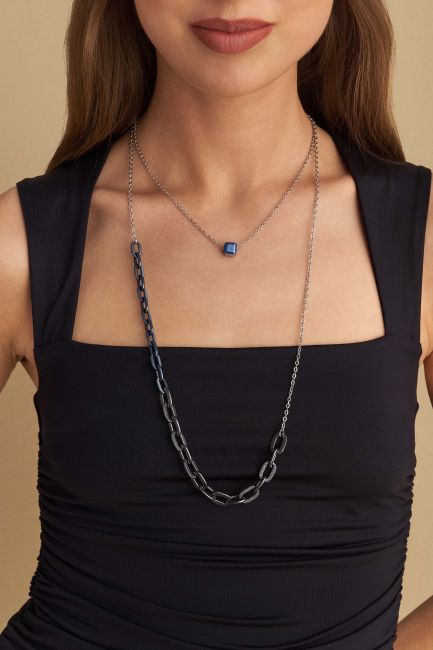 Double-mixed chain element necklace - Multicolor
