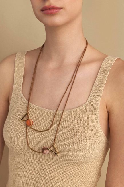 Multi-material double layered necklace - Multicolor