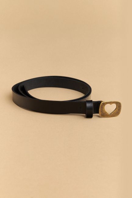 Thin belt with a heart buckle - Black