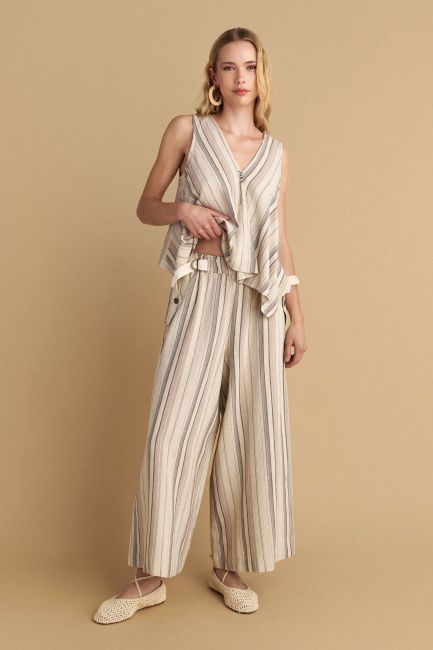 Striped zip culottes - Natural