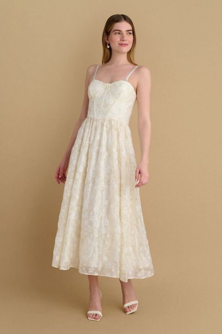 Embroidered strapless midi dress - Vanilla