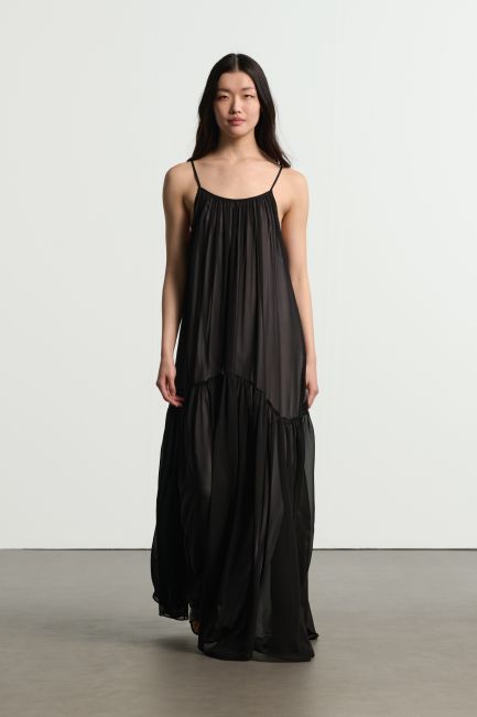 Maxi flowy dress with sheer layer - Black