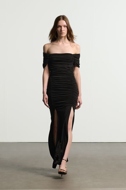 Off-shoulder draped maxi dress - Black