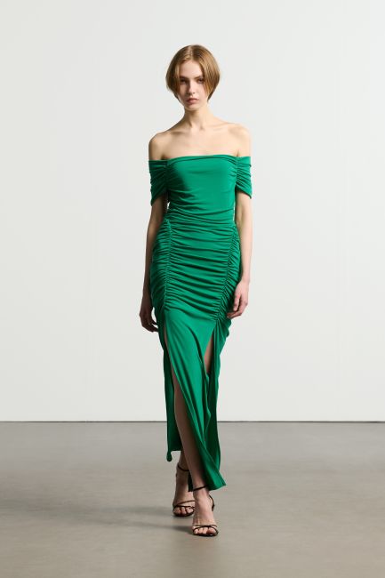 Off-shoulder draped maxi dress - Green