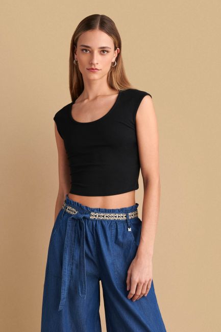 Cropped wrap blouse - Black