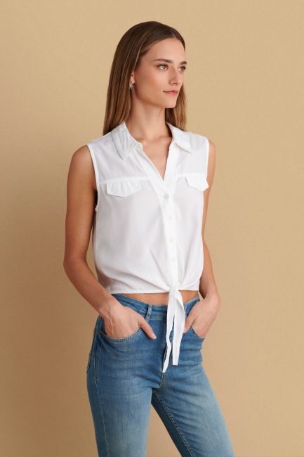 Sleeveless tie-front shirt - White