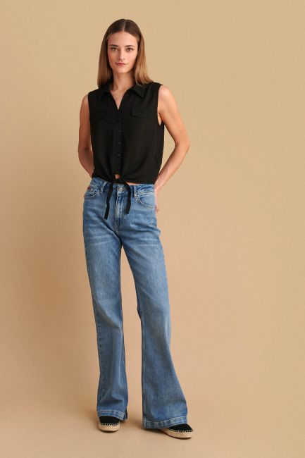 Sleeveless tie-front shirt - Black