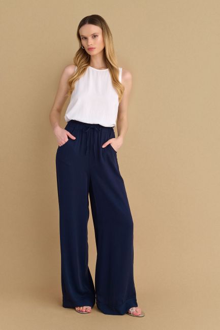 High-waisted culottes in monochrome - Blue