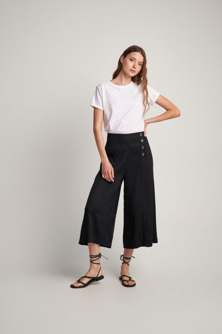 Elastic waist jupe culotte - Black