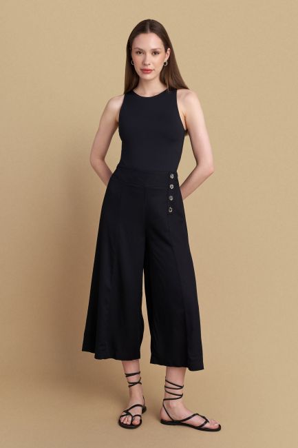 Elastic waist jupe culotte - Black