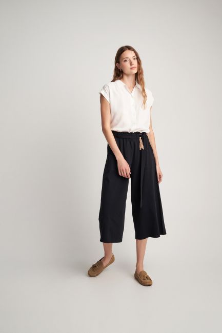 Belted jupe culotte - Black