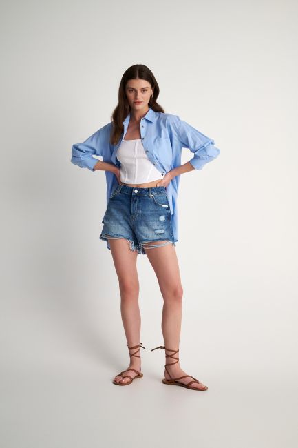Ripped denim shorts - Blue